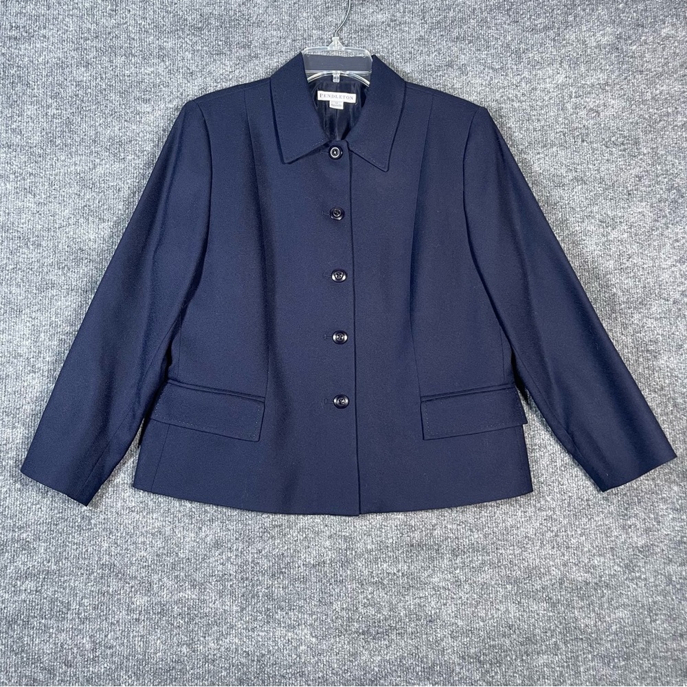 Pendleton Womens Size 12 Navy Blue 100% Virgin Wool Blazer Old Money Career Wear